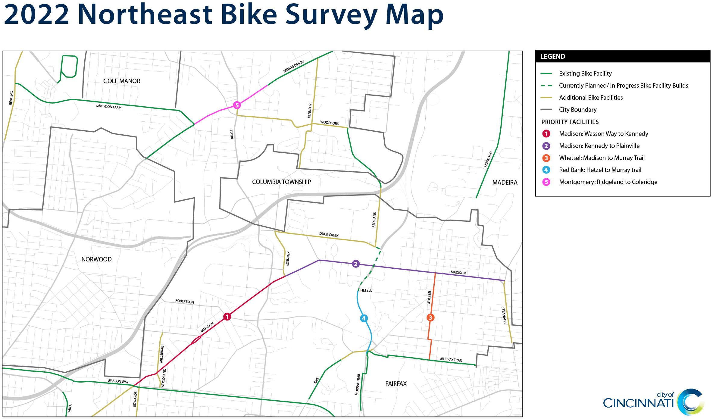 Map showing priority bike routes